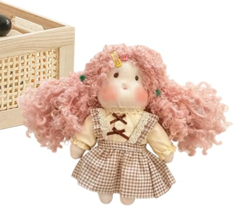 Genérico Stoffpuppe mit Blumenkleid: Plüschtier aus Baumwolle, Frisierset mit langen Haaren, Kuscheln und niedlichen Figuren, Dekoration für das Sofa im Schlafzimmer, Set