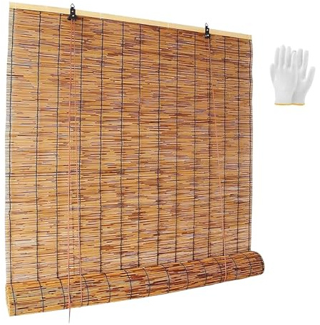 Tende a Lamella Naturale da Esterno e Interno, Tapparella a Rullo in Bamboo Avvolgibile con Sollevamento, 70% Oscuramento e Privacy per Finestre, Porte e Balcone(W 135 x H 180 cm)