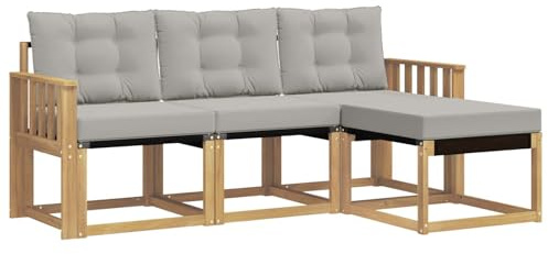 vidaXL Outdoor-Sofagarnitur mit Kissen 4 pcs Weiß und Hellgrau, Garten-Sofa, modernes Lounge-Set für draußen, haltbar, gemütliche Terrasse-Sitze für jeden Anlass