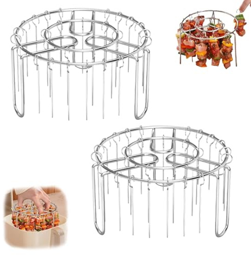 Lebkumas Luftfritteusen Barbecue Grill Vertikaler Kebab Grill, 2er-Pack Rostfreier Edelstahl Spießständer Für 24 Spieße, Stapelbare, Flache, Aufrecht Stehende Grillroste, Dreiteilig Zerlegbar