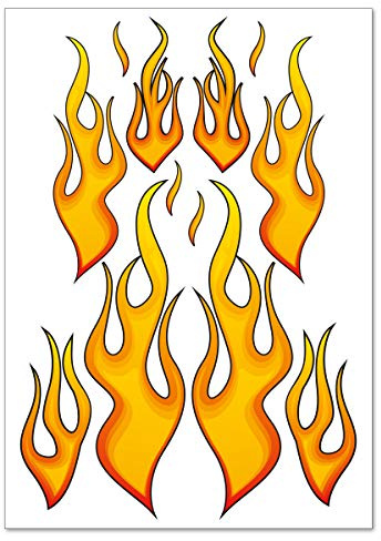 WANDKINGS Racing Aufkleber Fire Flames Feuer Flammen Sticker Set - 12 Aufkleber auf DIN A4 Bogen