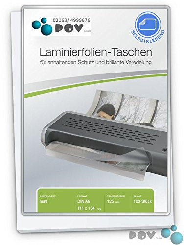 POV® Laminierfolien A6 (111 x 154 mm), 2 x 125 mic, matt, mit selbstkl. Rückseite, Verpackungseinheit: 100 Stück