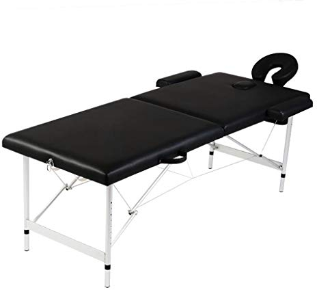 vidaXL Massagetisch mit Aluminiumrahmen Massageliege mit Kopfteil Armauflagen und Tasche Klappbar Massagebank 17,3 kg Therapieliege 2 Zonen Schwarz