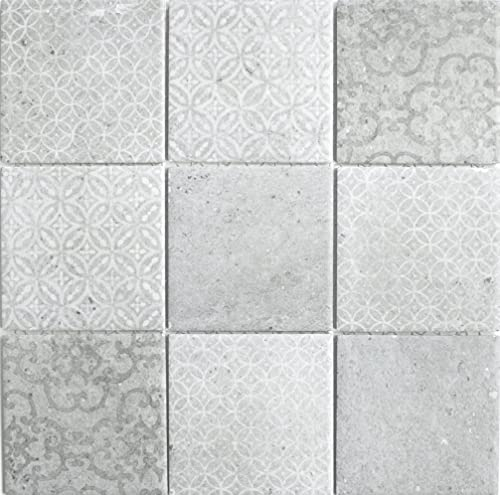 Piastrella in ceramica effetto shabby chic, effetto mosaico, stile retrò, vintage, grigio, per pareti, bagno, WC, doccia, cucina, specchio per piastrelle, rivestimento per vasca da bagno WB22-CELLO