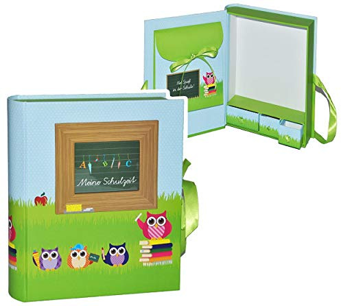 Ordner/Sammelbox Eulen - Meine Schulzeit - mit Fächern - Groß zum Aufbewahren von Erinnerungen - z.B. Fotos/Fotobuch/Zeugnisse Schuljahr Freunde - S..