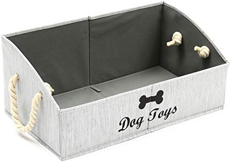 Geyecete- Aufbewahrungsboxen für Hundespielzeug, trapezförmig,Faltbar Aufbewahrungskorb mit Baumwollseilgriff, zur Aufbewahrung Haustier bekleidung Zubehör Spielzeug und Leckereien-Bambu Grau