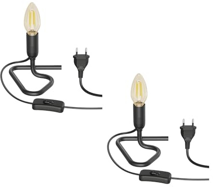 ledscom.de 2x Tischlampe TRIN schwarz mit Stecker und Schalter inkl. E14 Lampe 458lm Vintage gold extra-warmweiß