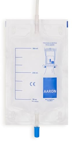 Bolsa de orina AARON® | 500 ml para pierna con VAR y válvula de salida PUSH & PULL. Empaquetada en estuches 10u. Con tubo de 46 cm (10)