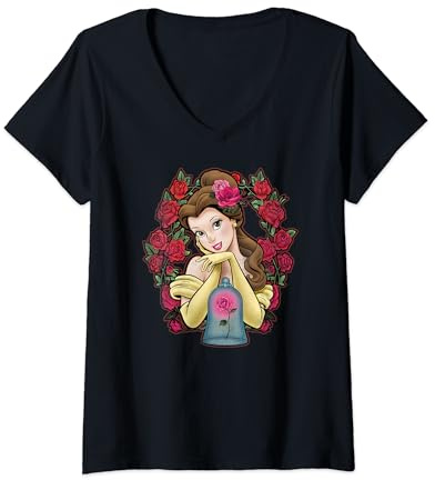 Disney Beauty And The Beast Belle Roses T-Shirt avec Col en V