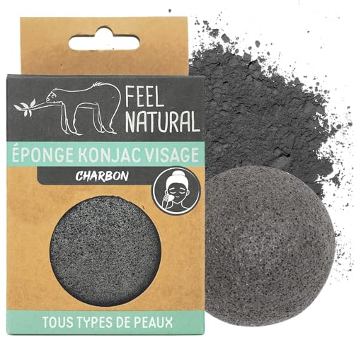 Konjac Natural Face Sponge - Cleanses and Purifies - Gently Removes Make-up - Konjac Face Sponge and Natural Exfoliating Charcoal - Beauty Routine, Skincare, Shower - Feel Natural
