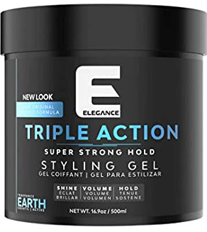 E Elegance Earth Fragance Triple Action Gel capillaire – Super forte tenue, volume extrême, brillance longue durée – sans Flake Free, parfum rafraîchissant – Tous les types de cheveux, 16,9 oz