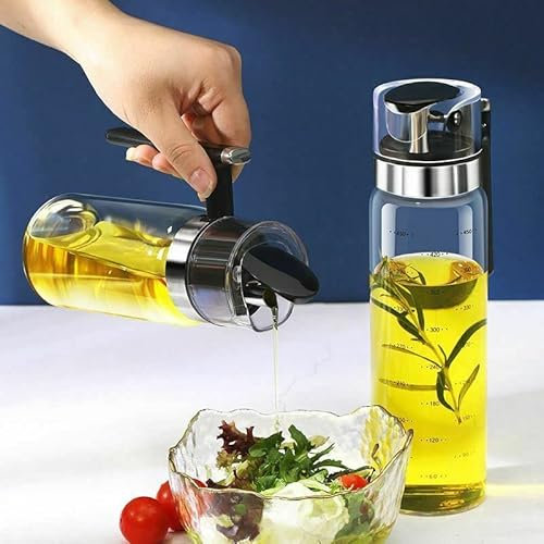 Aminno Oil Dispenser Bottle Oil & Vinegar Cruet 500ml With Pourers Handle Cooking Oil Bottles with Drizzlers 500ml Glass Olive Oil Bottles Wide Neck Easy to Fill LeakProof Dispenser Kitchen