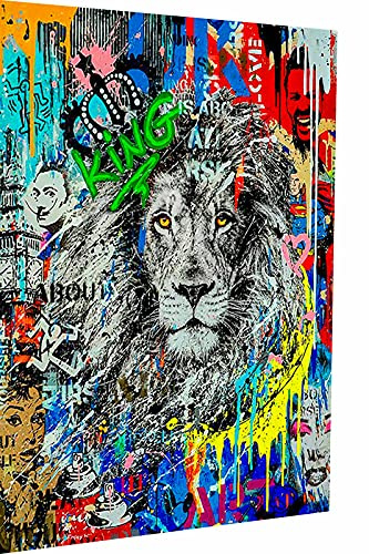 Magic Canvas Art - Bilder Pop Art Löwe König lion Leinwandbild 1- teilig Hochwertiger Kunstdruck modern Wandbilder Wanddekoration Design Wand Bild, Größe: 120 x 60 cm