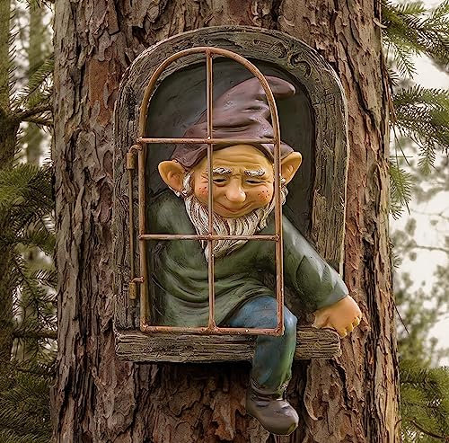 Teaeeno 30,5 cm große Elfe aus der Tür, Baumumarmung, Gartenzwerg, Statue, Dekoration, Outdoor, großer Baumumarmer für Hofkunst, Baumdekoration, Wandstatue