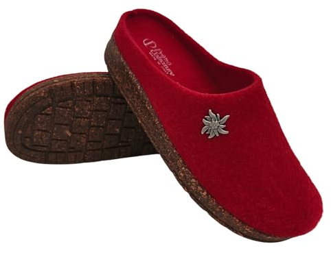 Primo Calzature Ciabatte Tyroliennes pour Femme, Pantoufles d'Hiver pour la Maison, Semelle Amovible, 100% Fabriqué en Italie, rouge, 41 EU