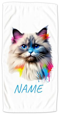 GRAZDesign Handtuch Katze mit Namen personalisiert Ragdoll-Katze auf Badetuch, Strandtuch, Duschtuch für Kinder und Erwachsene - 140x70cm