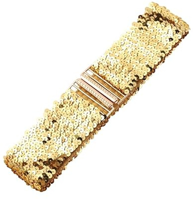 Vintage Pailletten Taille Band Glitzer-Gürtel - Metallic Mode Taillengürtel mit Stretch Elastischer Schnalle Stil