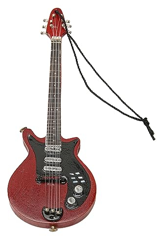 Tissting Modèle de Guitare 12cm en Bois Massif, Réplique de Guitare électrique Miniature avec Corde Suspendue, Ornement de Guitare pour Festival de Musique, Fête de Mariage(Rouge foncé)