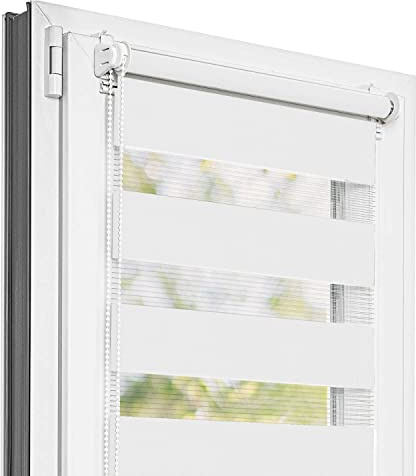 Estika Doppelrollo Klemmfix ohne Bohren - 60 cm x 220 cm - Weiß - 27 Stofffarben, Tag und Nacht Duo Rollo, Rollos für Fenster ohne Bohren, Fenster Sichtschutz (60 cm Stoffbreite)