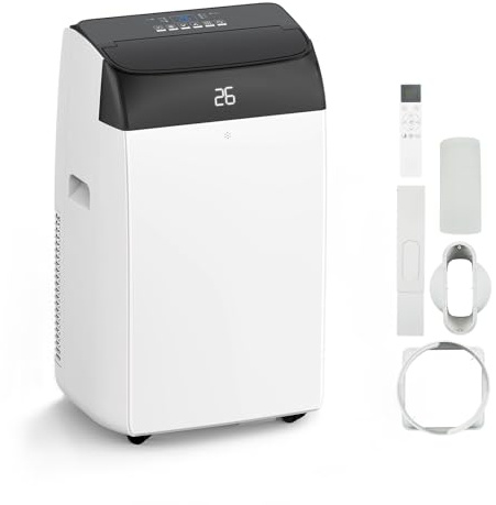 Portable Air Conditioner 12000 BTUs 4 In1 Air Conditioner, Dehumidifier 45L/Day, Heating, Cooler, Fan With 3 Speeds, Digital Display & Remote Control, 24 Hours Timer for Homes Rooms [Energy Class A]