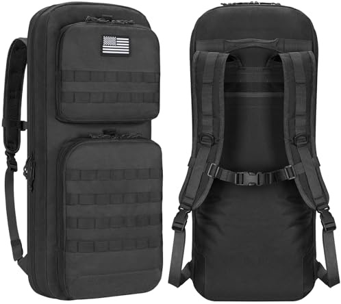 CVLIFE 30 Soft Rifle Case Gun Backpack, Double Rifle Backpack Gun Bag Gun Case Covert Bug Out Bag, with Lockable Zipper for Hunting Shooting, Black