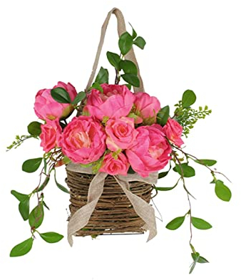 Blumenkorb Muttertagskranz Lila Lavendel Künstliche Rosa Tür Hängende Heimdekoration Frühlings- Sommerkranz Bauernkranz Draußen (Hot Pink, One Size)