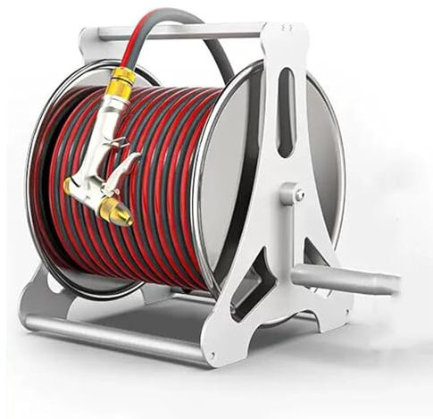 Generic Garden Hose Reel, Hose Reel Storage Rack, Wall/Floor Mounted Metal Water Hose Reel, with Crank and Dustproof Lid,30m