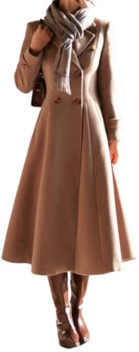 IDEALSANXUN - Abrigo largo de lana de mujer, con botonadura doble, para otoño e invierno