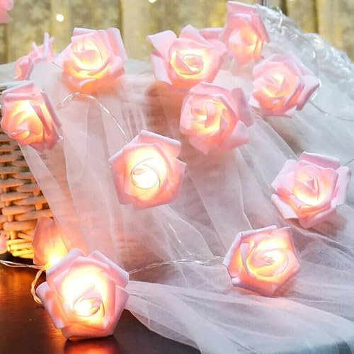 Jinlaili Guirlande Lumineuse Roses 20 LED à piles, 3 Mètres Chaude Blanche Guirlande led pour la décoration maison, Guirlande de Fleurs à suspendre, Décoration de Noël mariage Saint-Valentin (Rose)
