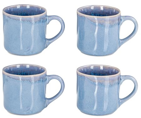4er Set Steingut Becher 350ml Tasse Blau Kaffeetassen Modern Design Küche Kaffeepott Teetasse