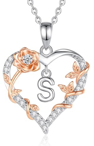 EUDORA Harmony Ball Collares con Iniciales Colgante de Corazon Iniciale Letra S para Mujer, Colgantes Letras Inicials S Rosas con Zirconia Cúbica Nombre 26 Monograma Joyería Regalos para Mujer,18