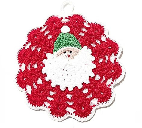 Presina natalizia ad uncinetto rossa con Babbo Natale 12 cm (46NT) - Made in Italy