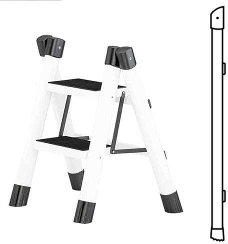 Escabeau pliable à 2 marches pour adultes - Petit et robuste - En forme de D - Tube en acier carbone - Idéal pour la maison, le bureau et le travail - Capacité de 150 kg