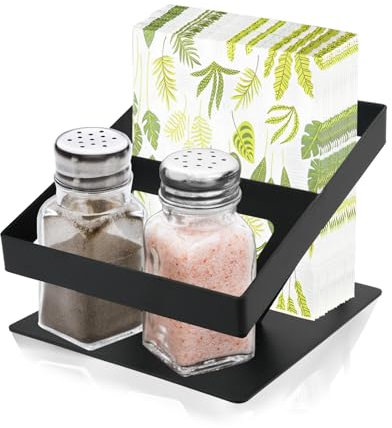 Porte Serviette de Table, SHAIDOJIO Papier Porte Serviettes en Métal avec Support à Épices, Distributeur Serviette Papier Noir pour Cuisine Bar Restaurant Barbecue Café Fête Pique-Nique