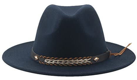 OLSKFUH Cowboyhüte Winterhüte Für Frauen Mann Caps Gefilzter Panamahut Western Solid,Navy-56-58cm