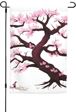 Cherry Blossoms Tree Garden Flag 12x18 In. Bright, Double-Sided Outdoor Decoration Brings Some Fun To Your Yard.