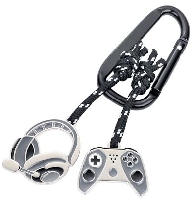 TROIKA Porte-clés Mousqueton Gaming - 2 Pendentifs sur Corde d'escalade décorative : manette et casque - Métal moulé - Chromé - Gris, Noir, Argent Original