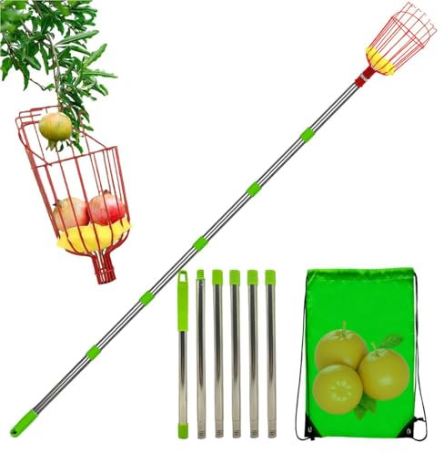 Pole de ramasseur de fruits - Picker aux fruits | Pickeur de fruits télescopique | Pôle de cueilleur de fruits avec un panier télescopique | Piqueur d'orange | Pôle de cueilleur de fruits avec un pan