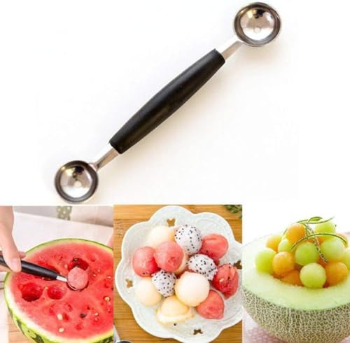 Cuillère à melon 2 en 1 en acier inoxydable, cuillère à melon double face, adaptée à la pastèque, au cantaloup, à la crème glacée, confortable et antidérapante, ustensiles de cuisine et gadgets