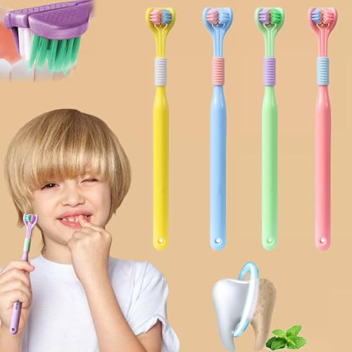 Donubiiu Triplebrush FüR Kinder 1-14 Jahre,KinderzahnbüRste,Triple Brush Kinder ZahnbüRste (Farbmischung,7-14 Jahre)