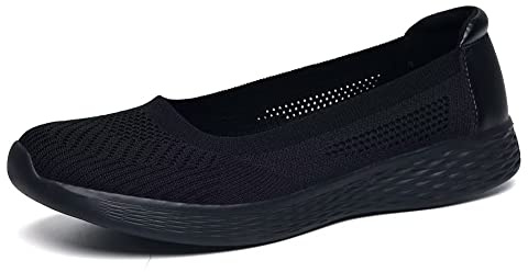 TIOSEBON Womens Slip On Loafers Lightweight Low-Top Flat Breathable Casual Mesh Walking Shoes 3 UK All Black