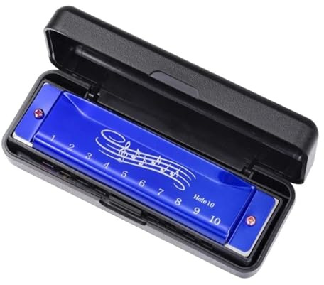 Mundharmonika C 10 Löcher 20 Töne mit Koffer für professionelle Spieler Anfänger(Blue)