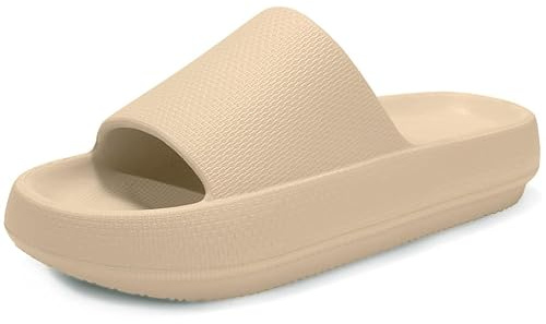 Misolin Womens Slipper Tofflor damer Sommar Strandsandaler Halkfria och Lätta Duschskor Med öppen tå Stötdämpande och extra tjocka Anti-Skid Sula Slides,Khaki 39/40 EU