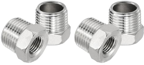 PATIKIL 304 Edelstahl Reduzier-Hex-Buchse 4 Stück 1/2 BSPT Männlich Auf 1/4 BSPT Weiblich Rohrreduzier-Adapter Fitting Verbinder Für Wasser Gas Hydraulikrohre Duschschlauch Silber
