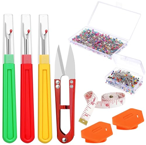 307PCS Nahttrenner Nähzubehör für Nähmaschine Kit: IETWATE 3 Nahtauftrenner mit Schutzkappe, Auftrenner für Nähte mit 2 Magnetische Nahtführung, Nähmaschinen Zubehör mit Positioniernadeln