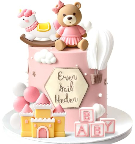 Pink Bear Cake Decoration Blue Gold Balls Cake Topper | Bears Cake Decoration for Baby Shower Birthday