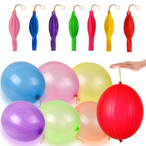 15Pcs Large Punch Balloons, 18inch Thickened Neon Punching Balloon Heavy Duty Party Favors for Kids with Rubber Band Handle, Bouncy Balls for Birthday Weddings