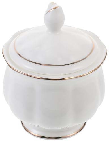 BESPORTBLE Pot à Sucre en Céramique avec Couvercle Doré Contenant pour Assaisonnements Cuisine Sucrier Décoratif pour Plan de Travail Récipient de Stockage pour Sel et Épices pour Usage