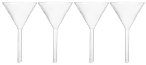 HOODANCOS Embudos de Vidrio Transparente 4 Piezas 40mm de Boca Ancha para Llenar Botellas y Lámparas de Aceite, Vástago Corto para Recarga Limpia en Laboratorio y Uso Doméstico