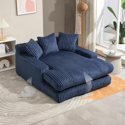 HaoChrymec Sofá Cama Individual de Terciopelo con 3 Cojines, Comodidad Óptima, Sillón Lounge, para Salón y Oficina, Azul Marino, 125x155x63cm